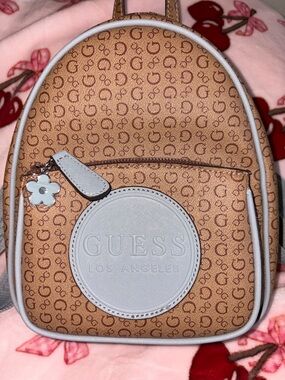 Guess Blue Monogram Tote with Light Gray Trim